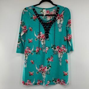3For$20 Now N’ Forever Floral Top Teal size: small
